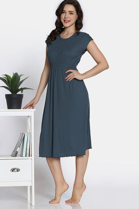 Zivame 2 Mile Fashion Knit Poly Mid Calf Length Nightdress - Stormy Weather — image 3